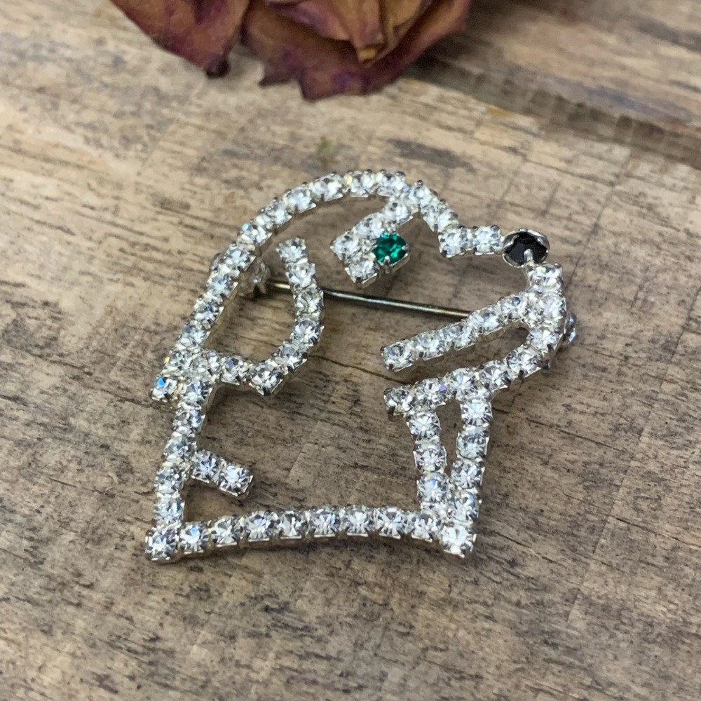 Vintage Rhinestone Dog Brooch Pin
